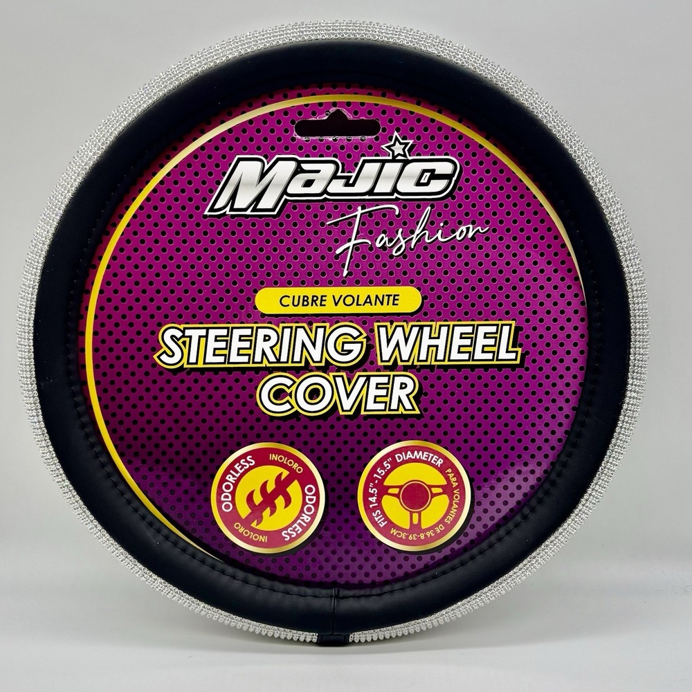Majic‎ Fashion Bling Rhinestone Steering Wheel Cover Black Silver 14.5-15.5 Inch